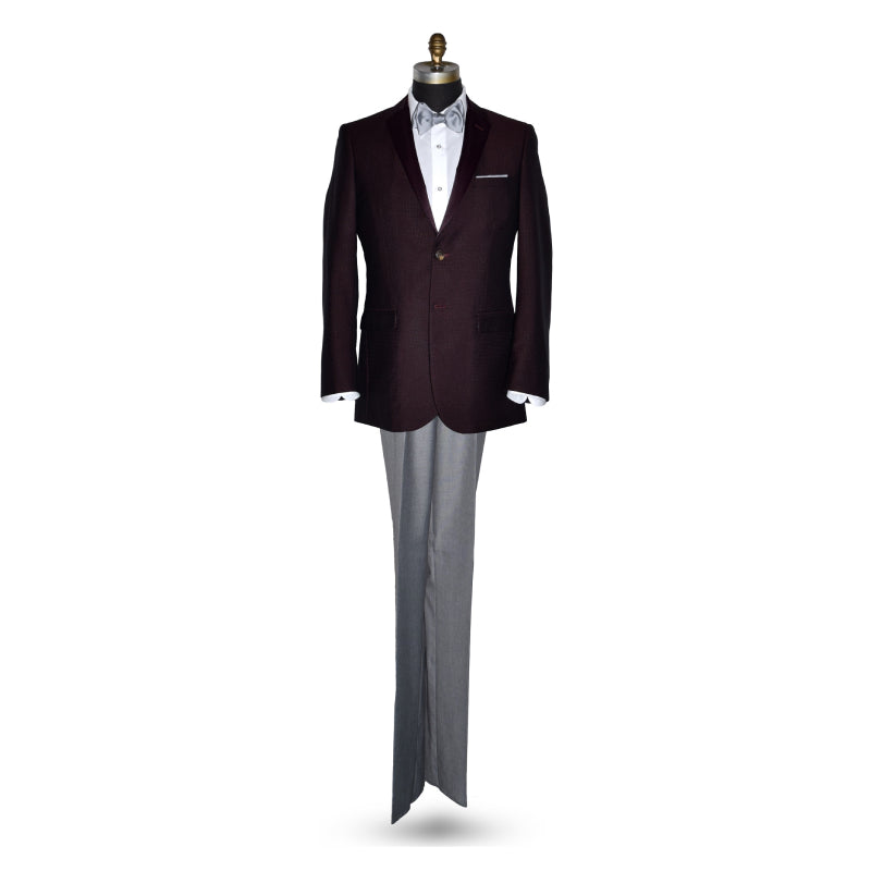 Burgundy Tuxedo with Burgundy Satin Lapel Ensemble