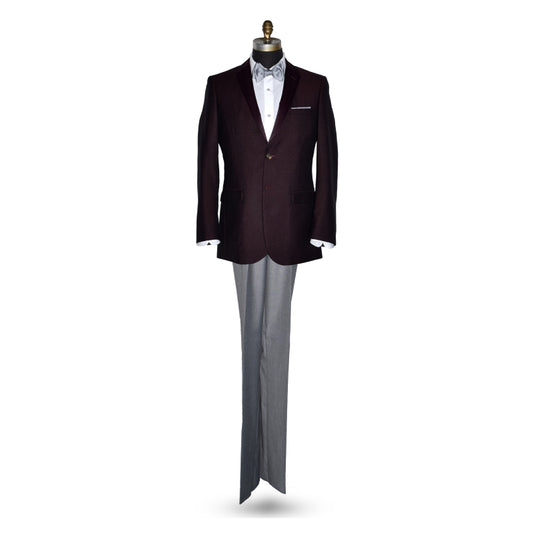 Burgundy Tuxedo with Burgundy Satin Lapel Ensemble