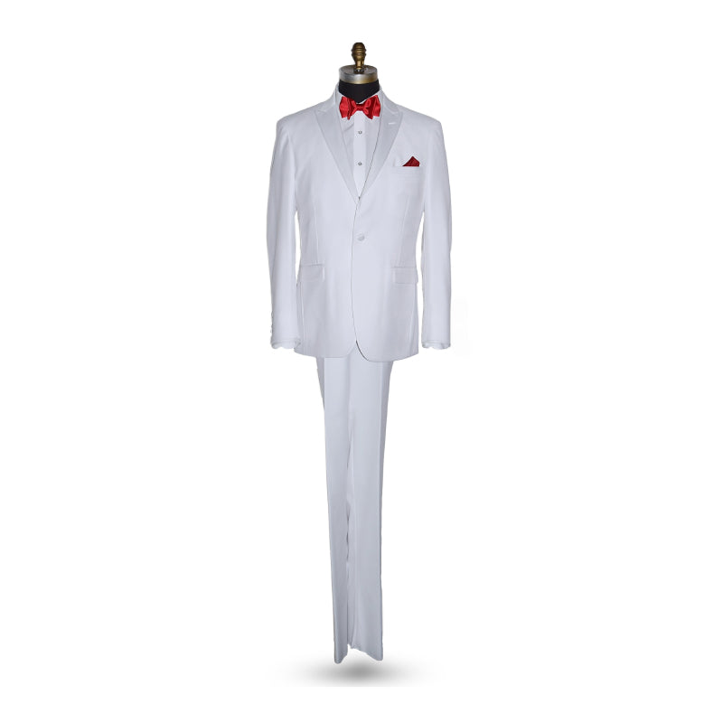 WHITE PEAK LAPEL TUXEDO WITH WHITE PANTS ENSEMBLE