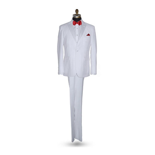 WHITE PEAK LAPEL TUXEDO WITH WHITE PANTS ENSEMBLE
