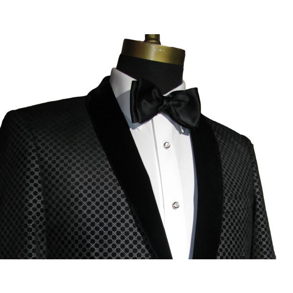 Black Velvet with Silver Geometric Design Shawl Collar Dinner Jacket/Tuxedo- Ensemble