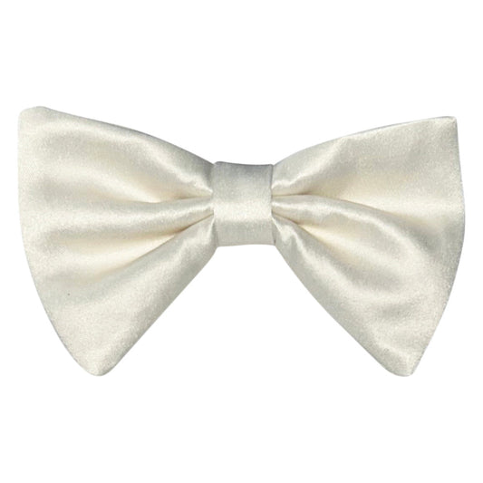 Ivory satin bow tie on a white background