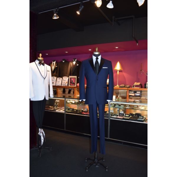 NAVY BLUE TUXEDO WITH BLACK PEAK LAPEL - COAT AND PANTS SET