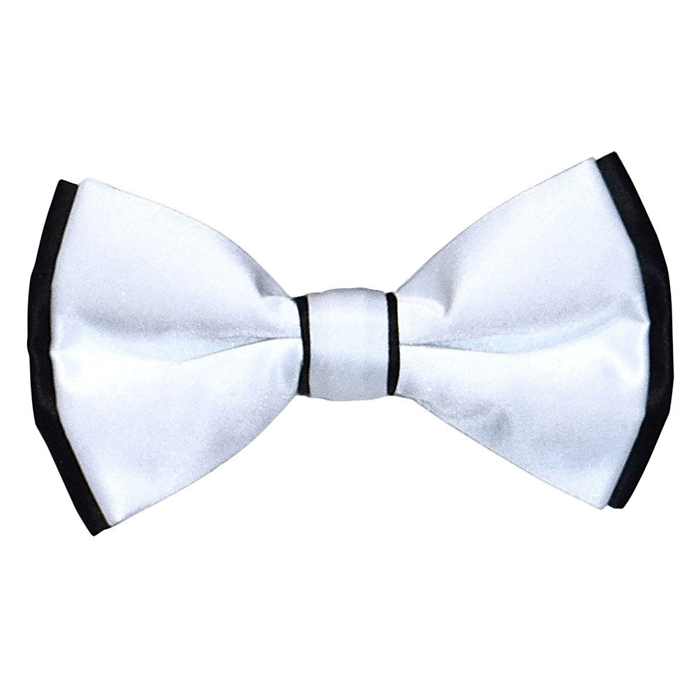White bow tie with black edges on a white background