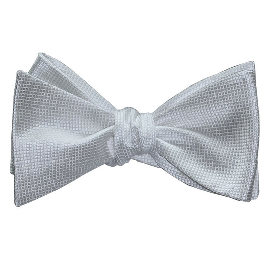 white pique self-tie bowtie on a white background