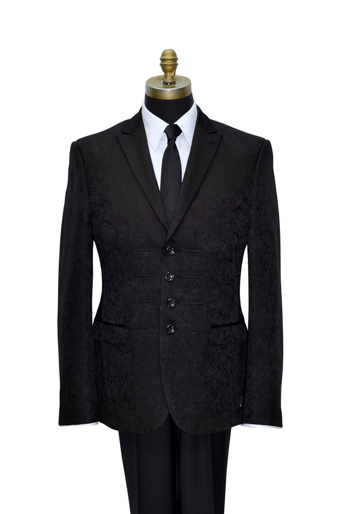 Black Brocade 4 Button Tuxedo Jacket Only