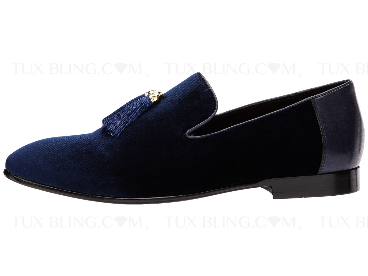 blue velvet tuxedo slip-on shoes