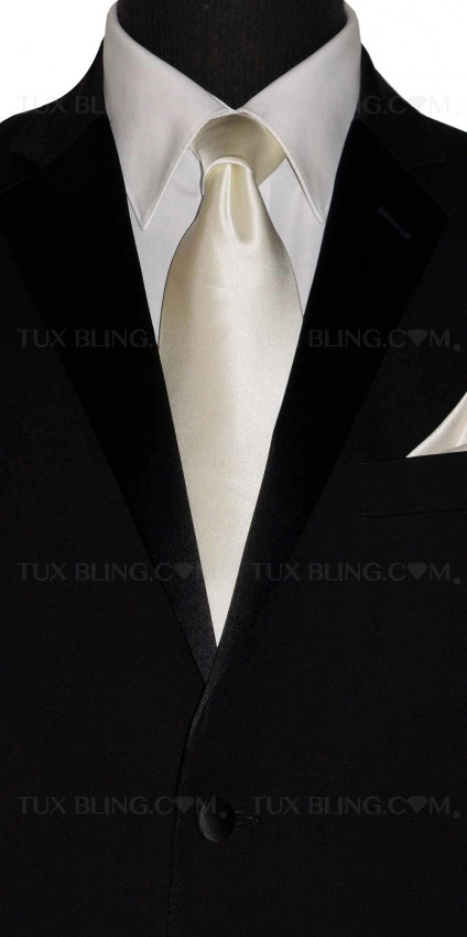 ivory off-white silk men's long necktie at TuxBling.com