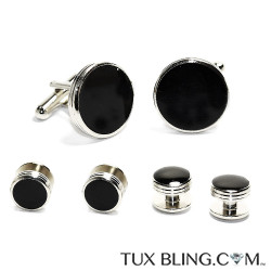 Silver and Black Cufflinks and Stud Set