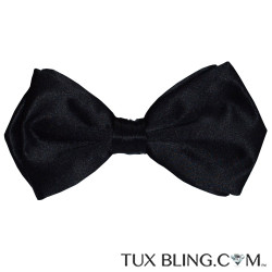 Black Silk 3 INCH Diamond Tip Bow Tie, PRE-TIED