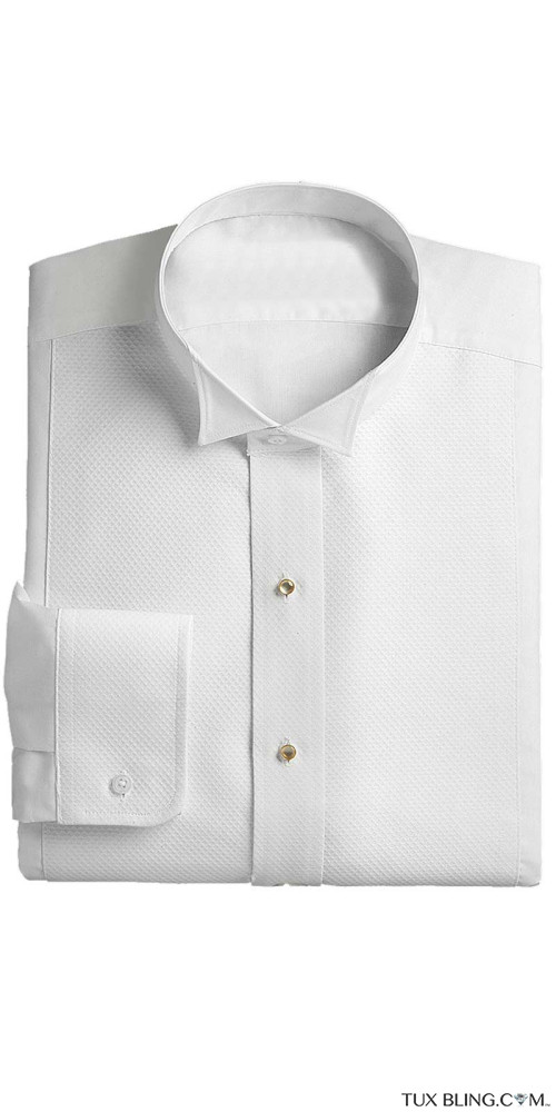Pique White Tuxedo Shirt Wing Collar 