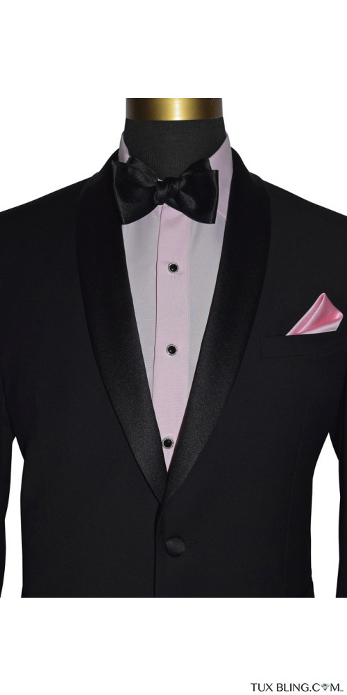 pink tuxedo shirt with bowtie