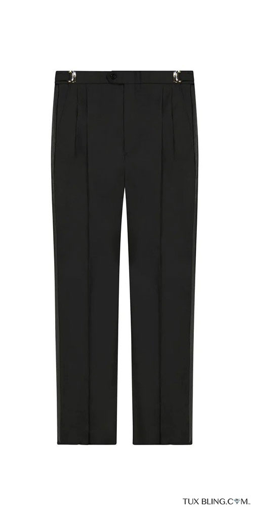 Pleated Black Tuxedo Pants With Adjustable Waist 