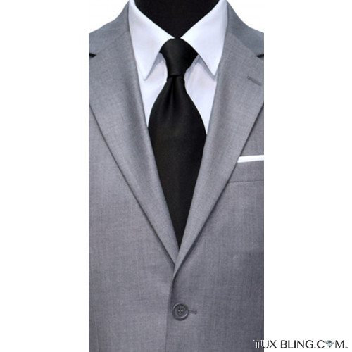 men's black dress tie with light gray men's suit at TuxBling.com