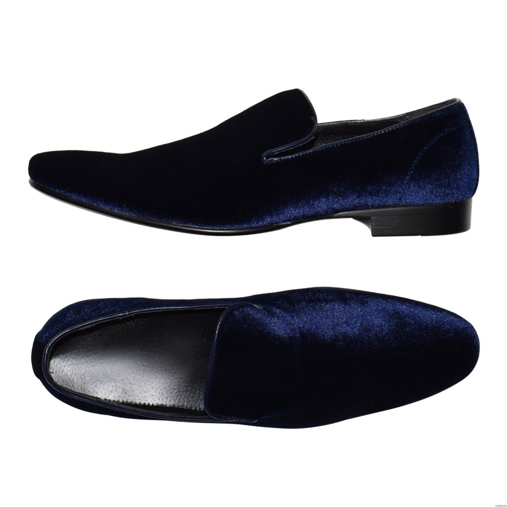 sapphire blue men's velvet slip-on tuxedo shoes