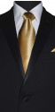 men's gold long tie with black tuxedo