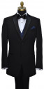 black tuxedo with navy blue vest and bowtie