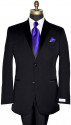 men's tuxbling.com black tuxedo with regal purple long silk tie and pocket hanky
