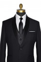 black shawl collar tuxedo with long black tie and black vest at tuxbling.com