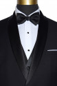 men's black pre-tied bowtie with black vest and black studs and cufflinks