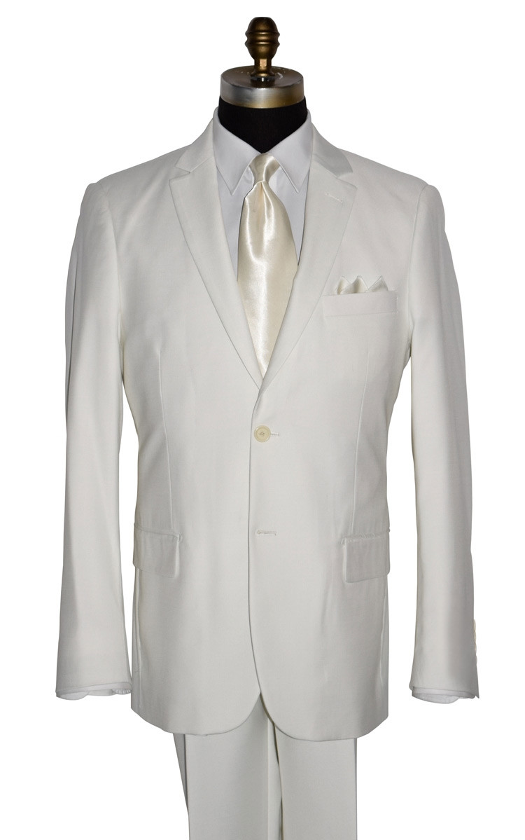 ivory men's suit with long ivory satin dress tie