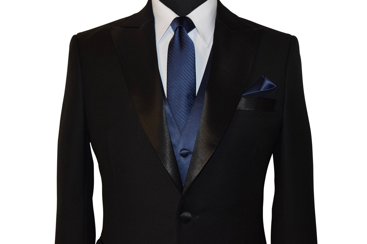 navy blue wedding vest and long tie at tuxbling.com