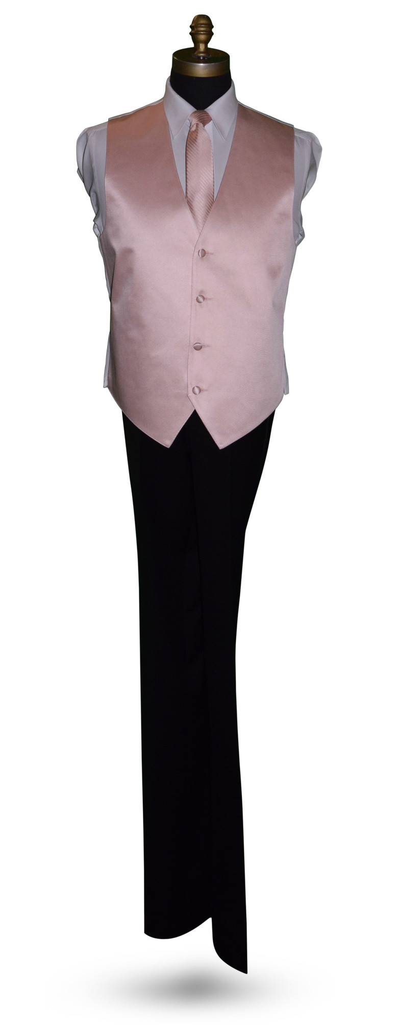 blush tuxedo vest with long blush dress tie, men and boys