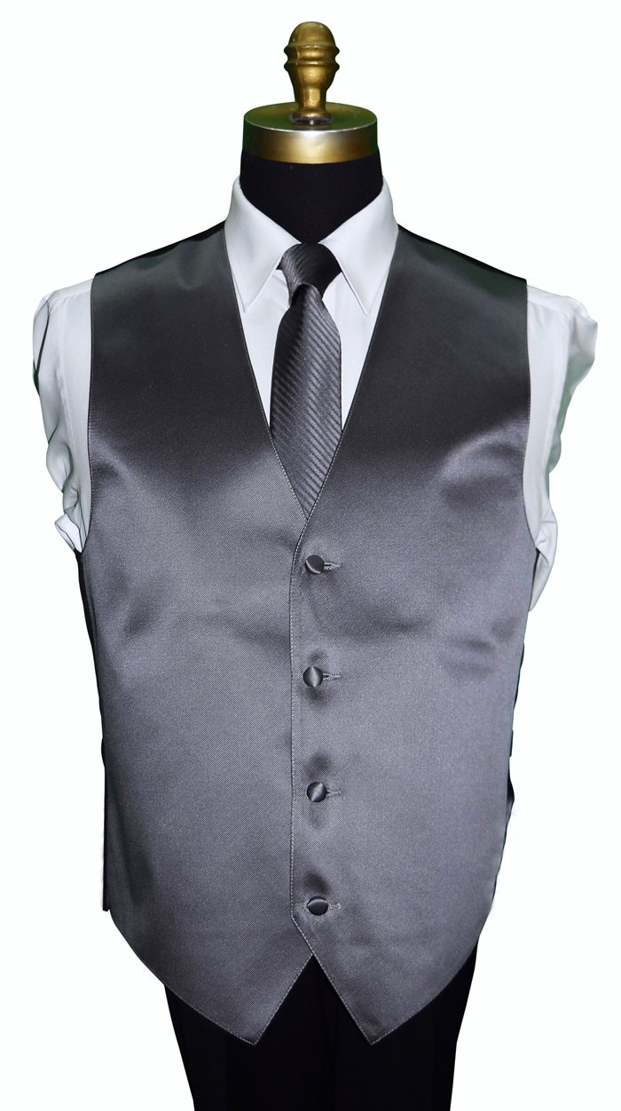 charcoal men's striped tie with charcoal vest by San Miguel Formals