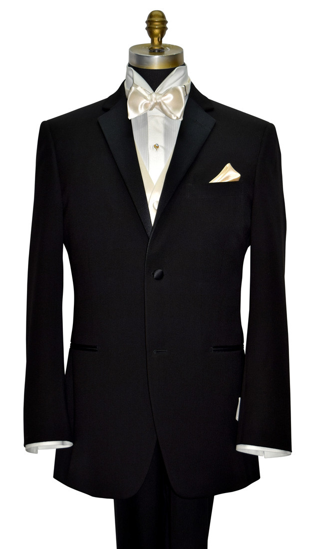 men's black tuxedo with ivory satin vest and bowtie on tuxbling.com