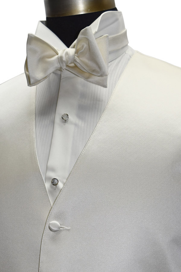 off-white ivory men's vest with off-white self-tie bowtie by San Miguel Formals