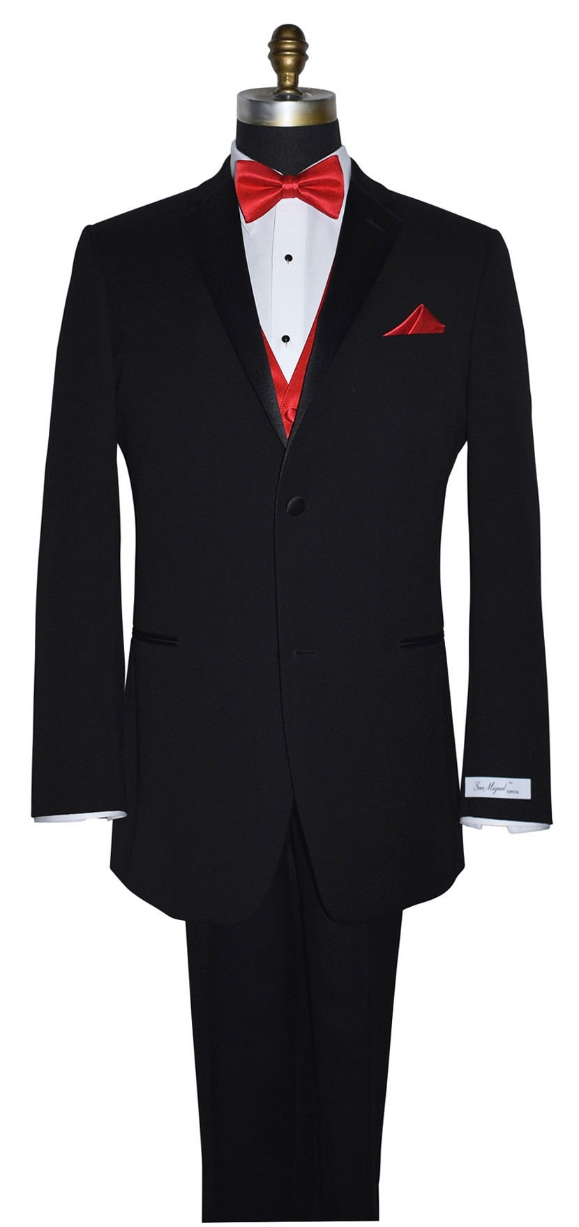 ruby red tuxedo vest with ruby red pre-tied bowtie