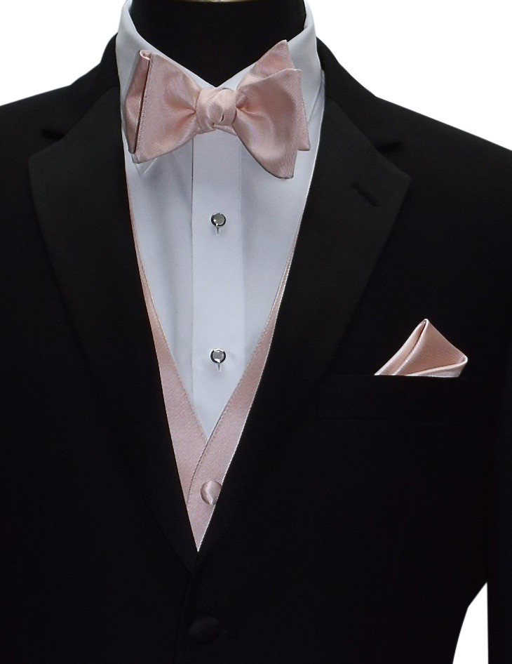 blush vest and bowtie with black tuxedo by San Miguel Formals