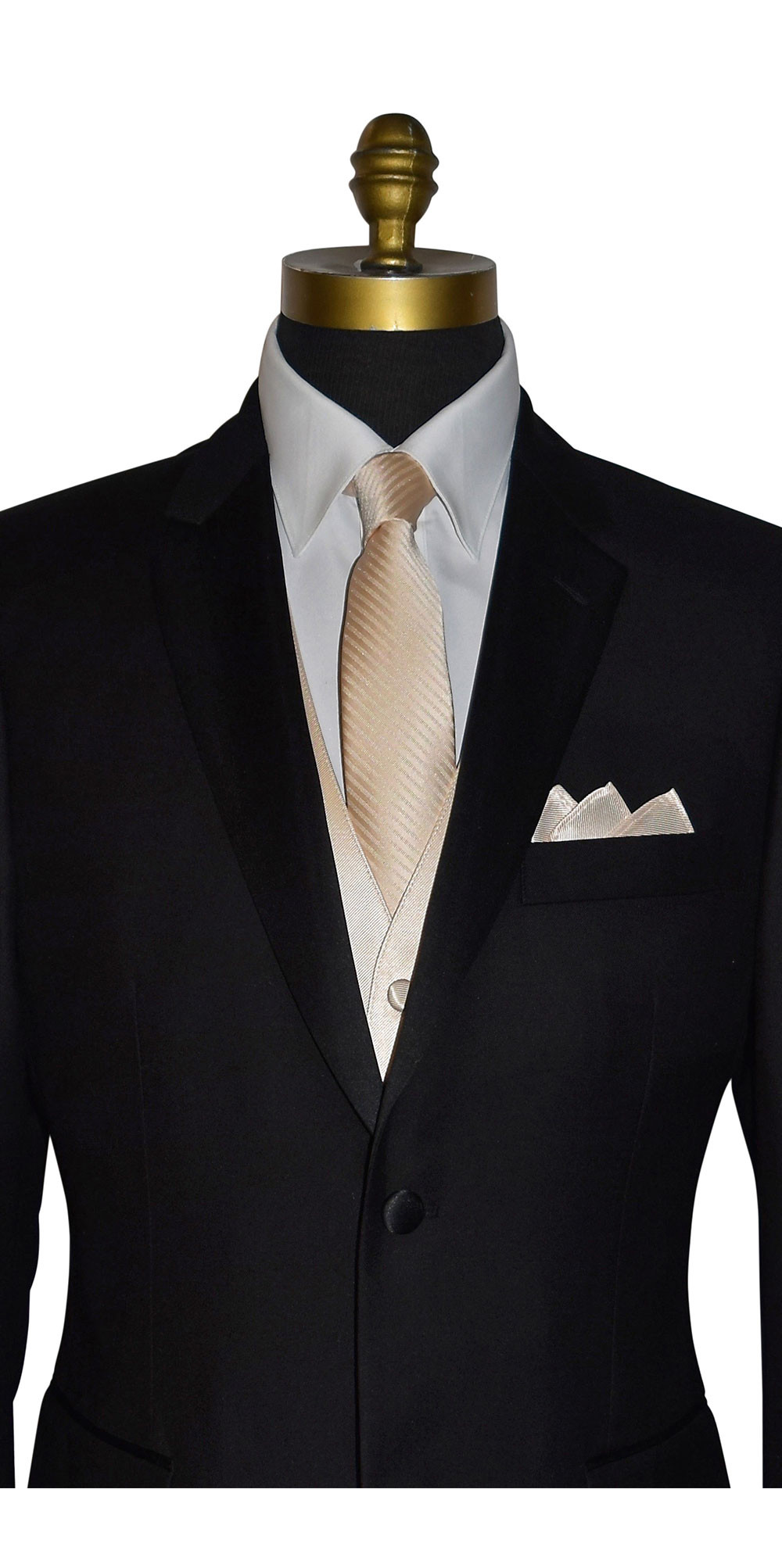 champagne long dress tie for men with solid champagne vest for grooms