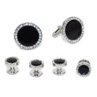 Black Cufflinks and Stud Set with Crystals